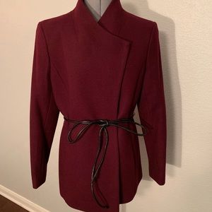NWOT Halogen Wool Coat w/ Removeable Leather Belt